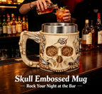 Halloween Spooky Skull Stein Mug 3D Relief Skeleton Pattern Stainless Steel Inner Tank Gothic Pub Bar Whiskey Wine Drink Cup