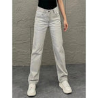 PENDRA Original White Gray Draped Slim-Fit Straight-leg Slimming Jeans