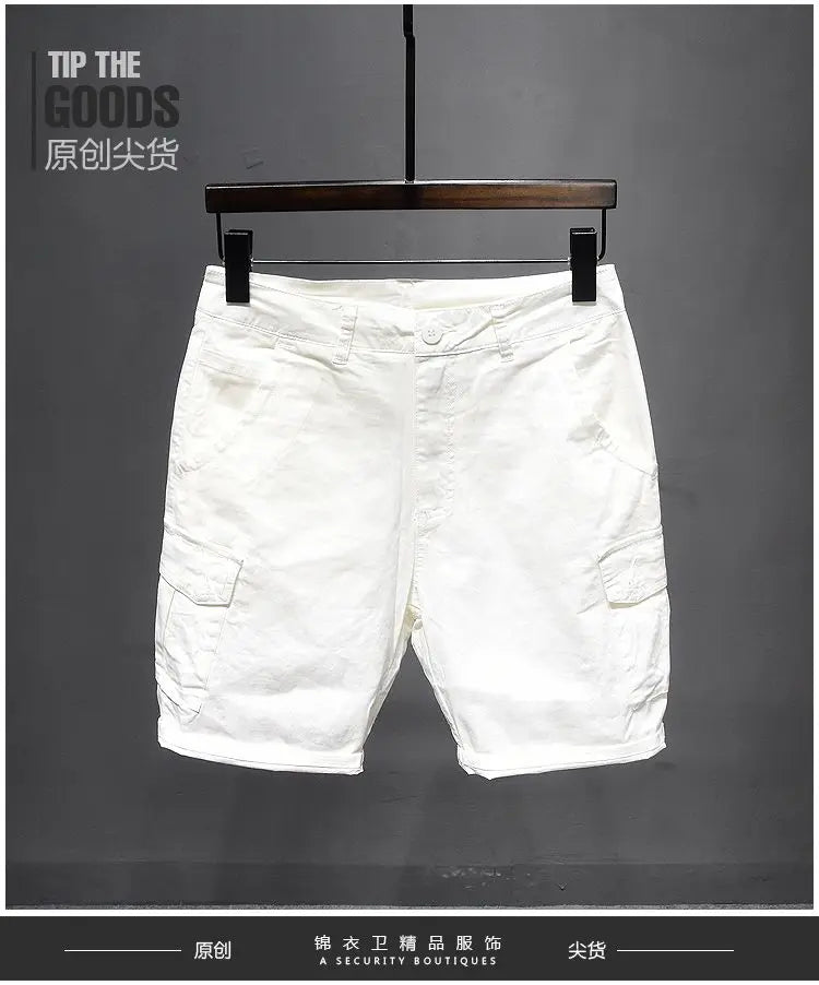 Korean Washed Luxury Men's Slim Jeans Designer Denim Short Pants for Summer Boyfriend Stretch Straight White Cargo Cotton Shorts