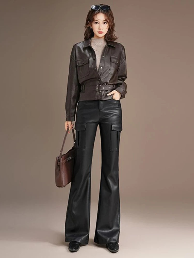 PENDRA Spicy Cargo Pocket High Waist Leather Pants
