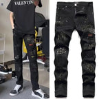 PENDRA Embroidery Elastic Ripped Pants