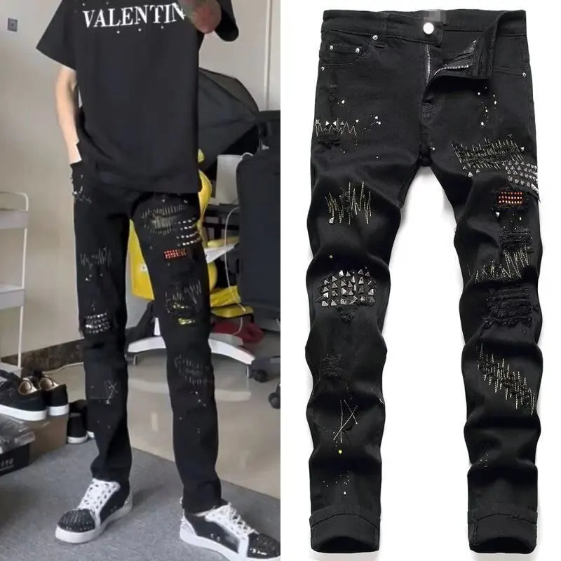PENDRA Embroidery Elastic Ripped Pants