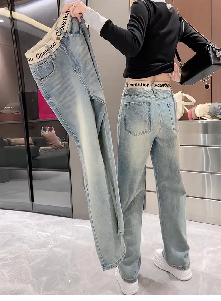 Y2K 2000s Wide Leg Baggy Denim Trouser Women's Washed Vintage Casual Pants Female High Street Retro High Waist Trashy Jeans