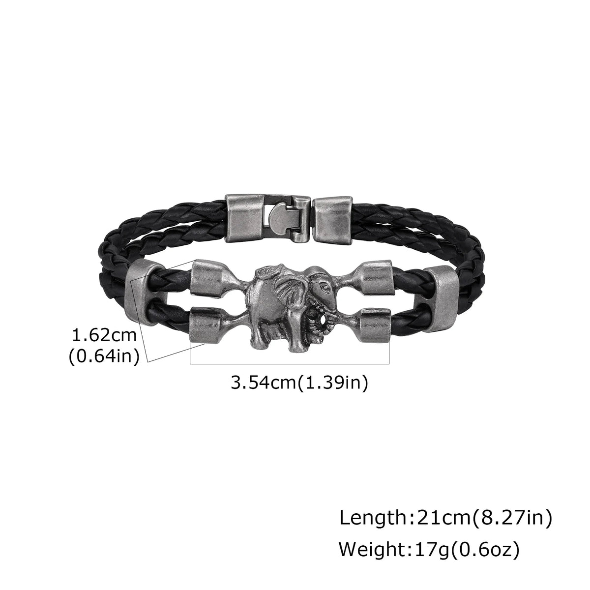 Vintage Elephant Black Leather Bracelet for Men,Trendy Elephant Charms Wristband Gift,An Elephant Never Forgets