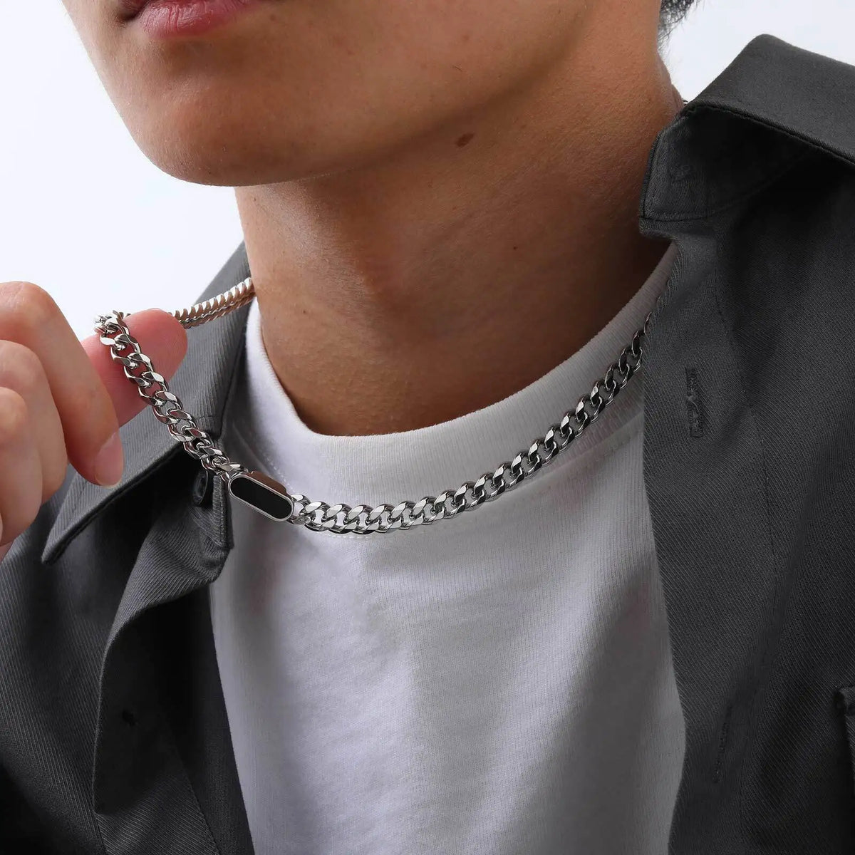 Mens Choker Necklace,Stainless Steel Cuban Link Chain Collar,Trendy Casual Hip Hop Jewelry Gifts for Boys