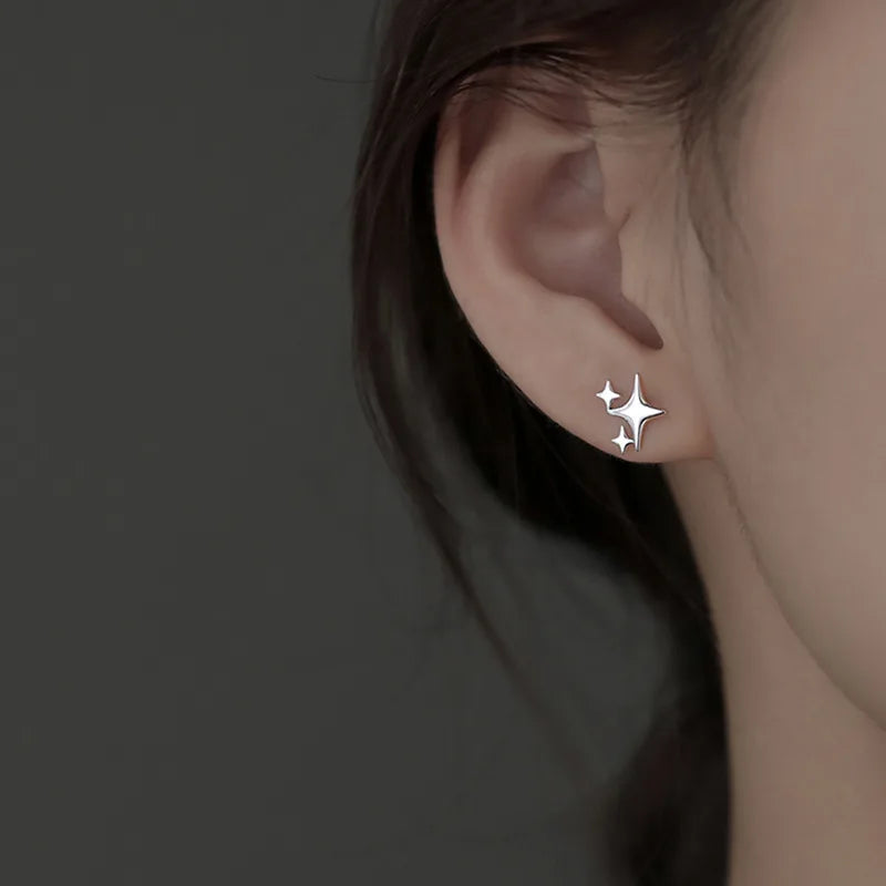 VENTFILLE 925 Stamp Silver Gold Color Star Stud Earrings Women Girl Gift Cute Banquet Asymmetry Jewelry Dropshipping Wholesale