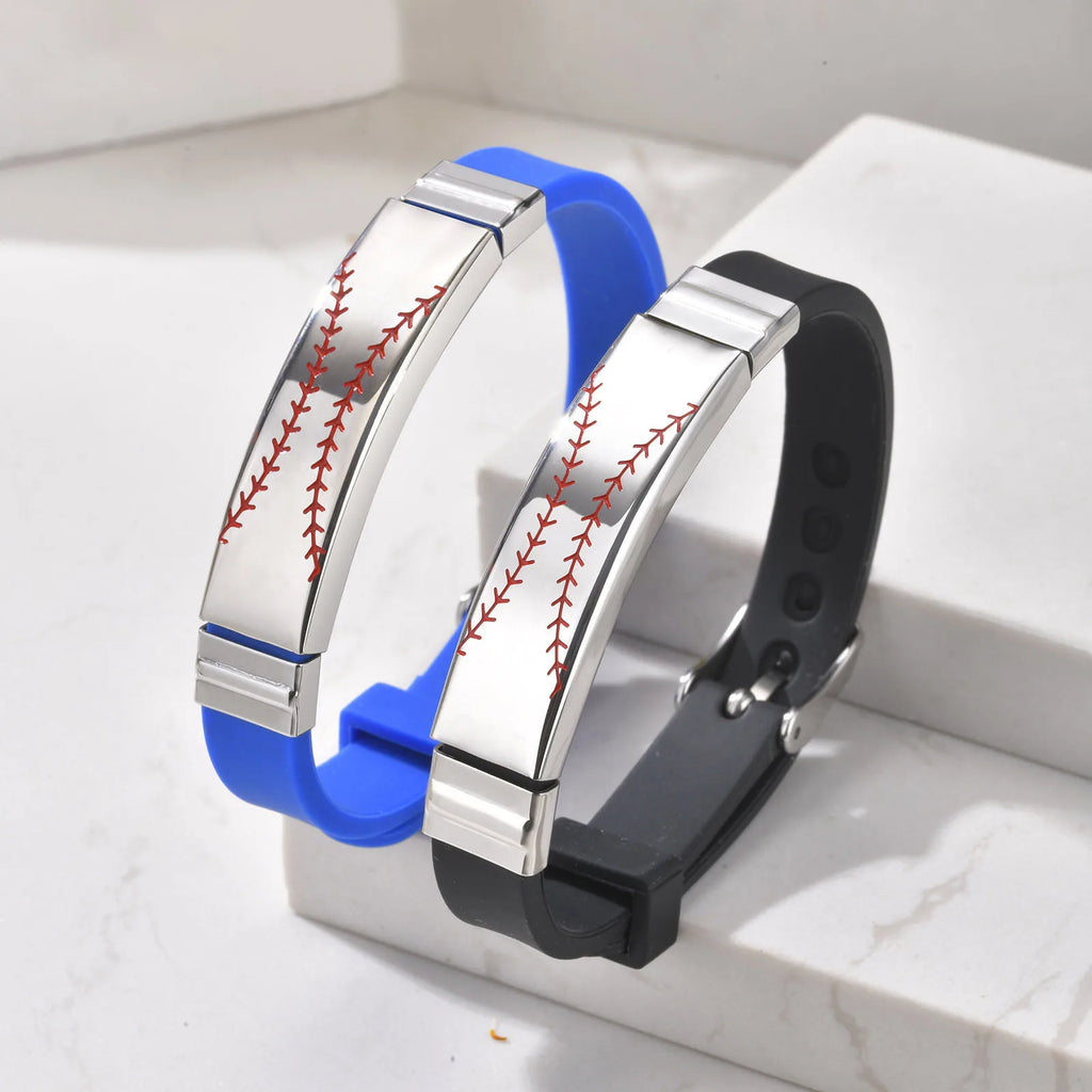 Baseball Patterned Bracelet for Men Boys, Waterproof Silicone Bracelet,Baseball Anthusiast Jewelry Gifts