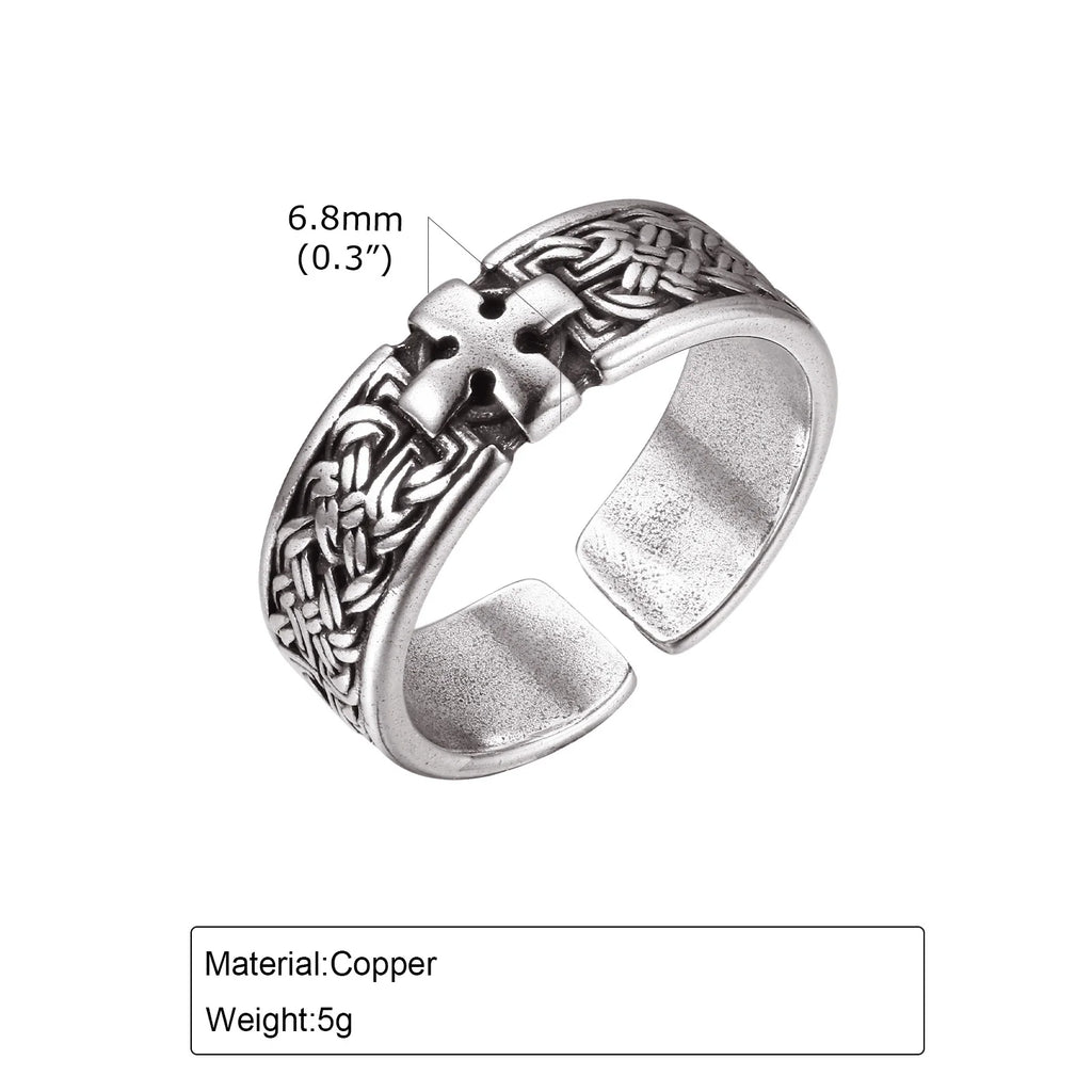 Punk Cross Metal Ring for Men Boys, 6.8mm Width European and American Style Opening Ring,Anniversary Engagement Jewelry Gift