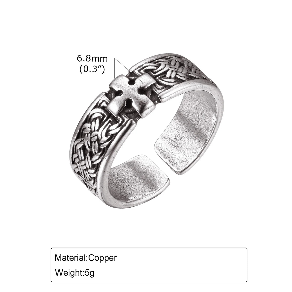 Punk Cross Metal Ring for Men Boys, 6.8mm Width European and American Style Opening Ring,Anniversary Engagement Jewelry Gift