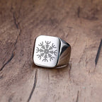 Men Viking Vegvisir Pirate Signet Ring, Free Custom Personalized Stainless Steel Finger Bands Ring for Boys, Amulet Jewelry Gift