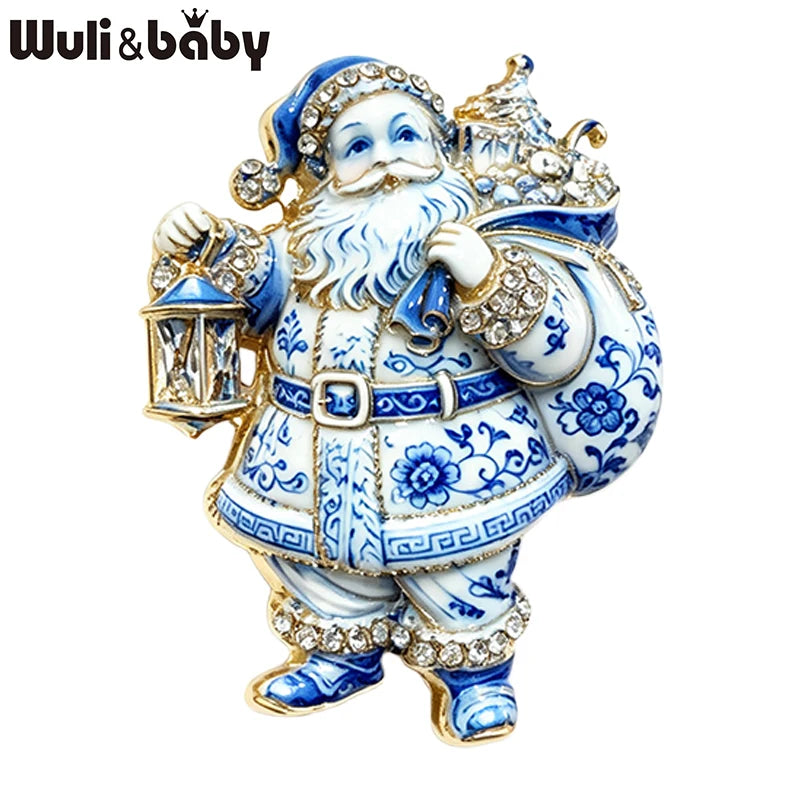 Wuli&baby Christmas Father Brooches For Women Unisex 2-color Taking Gifts Santa Claus New Year Party Brooch Pins Gift