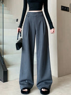 Suit wide leg pants skirt women's autumn design sense fake two piece pleated skirts high waisted loose floor length pants