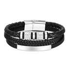 Black Multi Layers Leather Bracelet for Men,Metal Tube Charm Handmade Braided Rope Leather Bracelet,Gift for Husband Dad Son