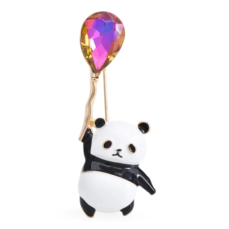 Wuli&baby Cute Panda Brooches Pins For Women 2-color Enamel Holding Balloon Animal Party Casual Brooch Pins Gifts