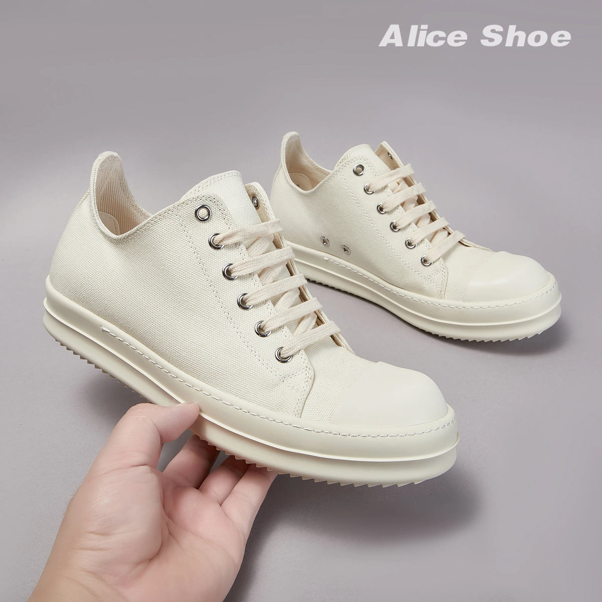 PENDRA Ivory Street Off-White Canvas Low-Top Lace-Up Platform Sneakers