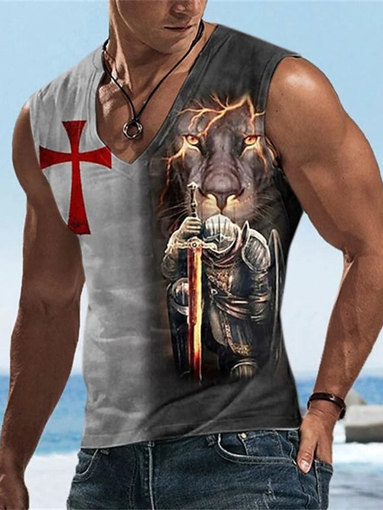 Street Style Stylish Men's V-neck Tank Top Summer Outdoor Casual Men's Tank Top Running Men's Comfortable Vest Pirate Ship Print