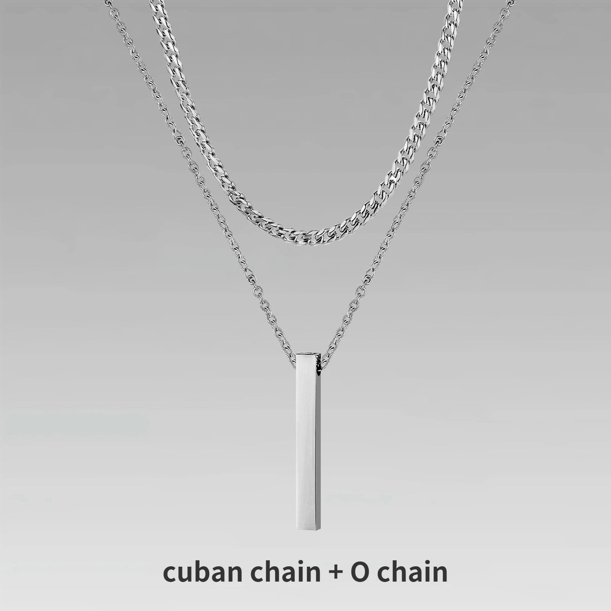 Mens Vertical Bar Necklaces,Stacking Stainless Steel Geometric Pendant with Wheat Rope Cuban Chain,Male Jewelry Gift