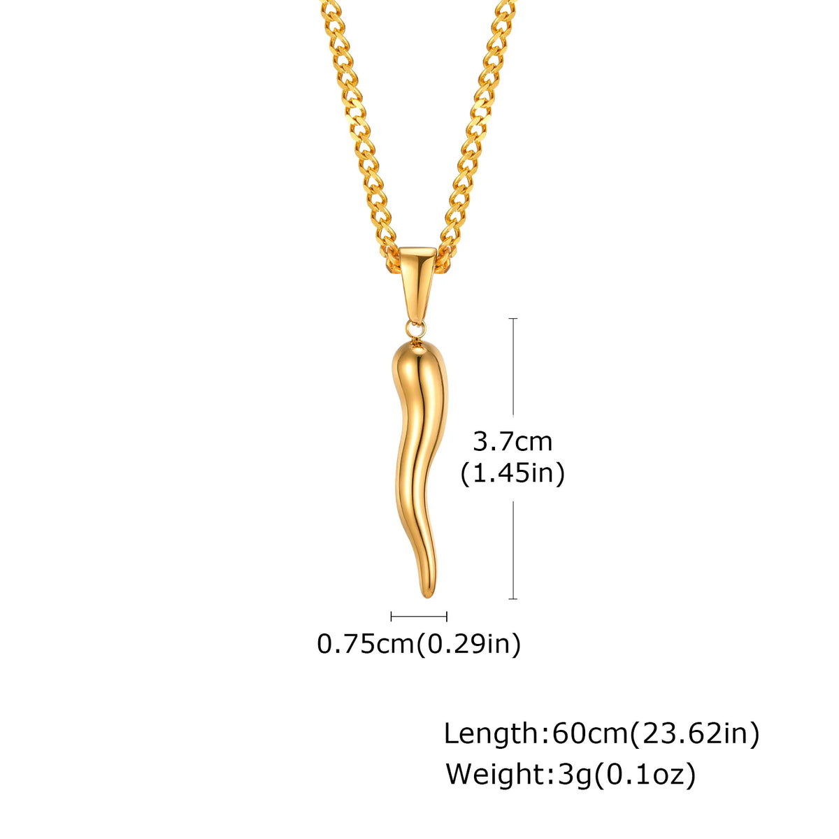 ITALIAN HORN Necklace , Stainless Steel Italian Cornicello Charm Pendant Necklaces, Unisex Men and Women Jewelry
