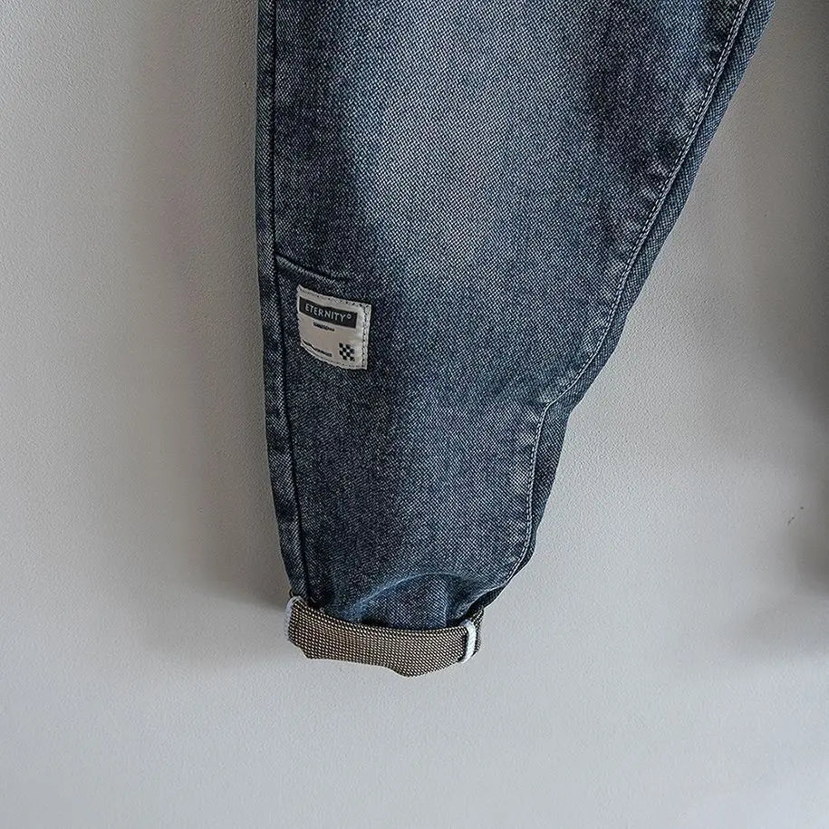 Loose Elastic Waist Denim Jeans Spring Autumn Spliced Harem Pants Men's Casual Pants 2024 Korean New Stretch Baggy Cargo Jeans