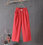 Female 2025 High Quality Loose Trousers Summer Elastic Waist Women's Pants Casual Solid Cotton Linen Ankle Length Pants
