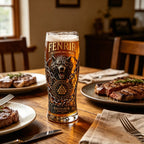 Fenrir Wolf Viking Myth Glass Mug, Norse Symbol Whiskey Cocktail Cup, Barware for Party Beer Water Decor