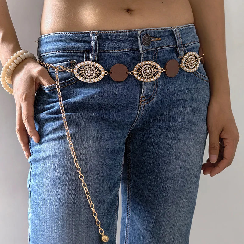 Temperament Elegant Pearl Belt Waist Belt Female Dress Crystal Strap Pearl Wedding Luxury Desiner Chain Belts Girl Accessories