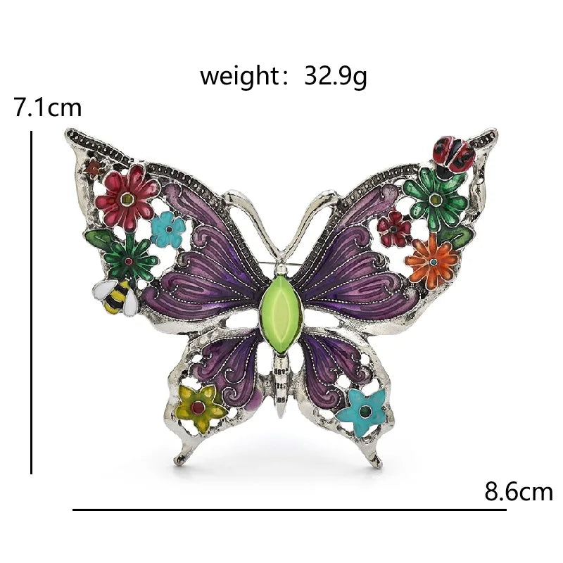 PENDRA Floral Butterfly Enamel Brooch