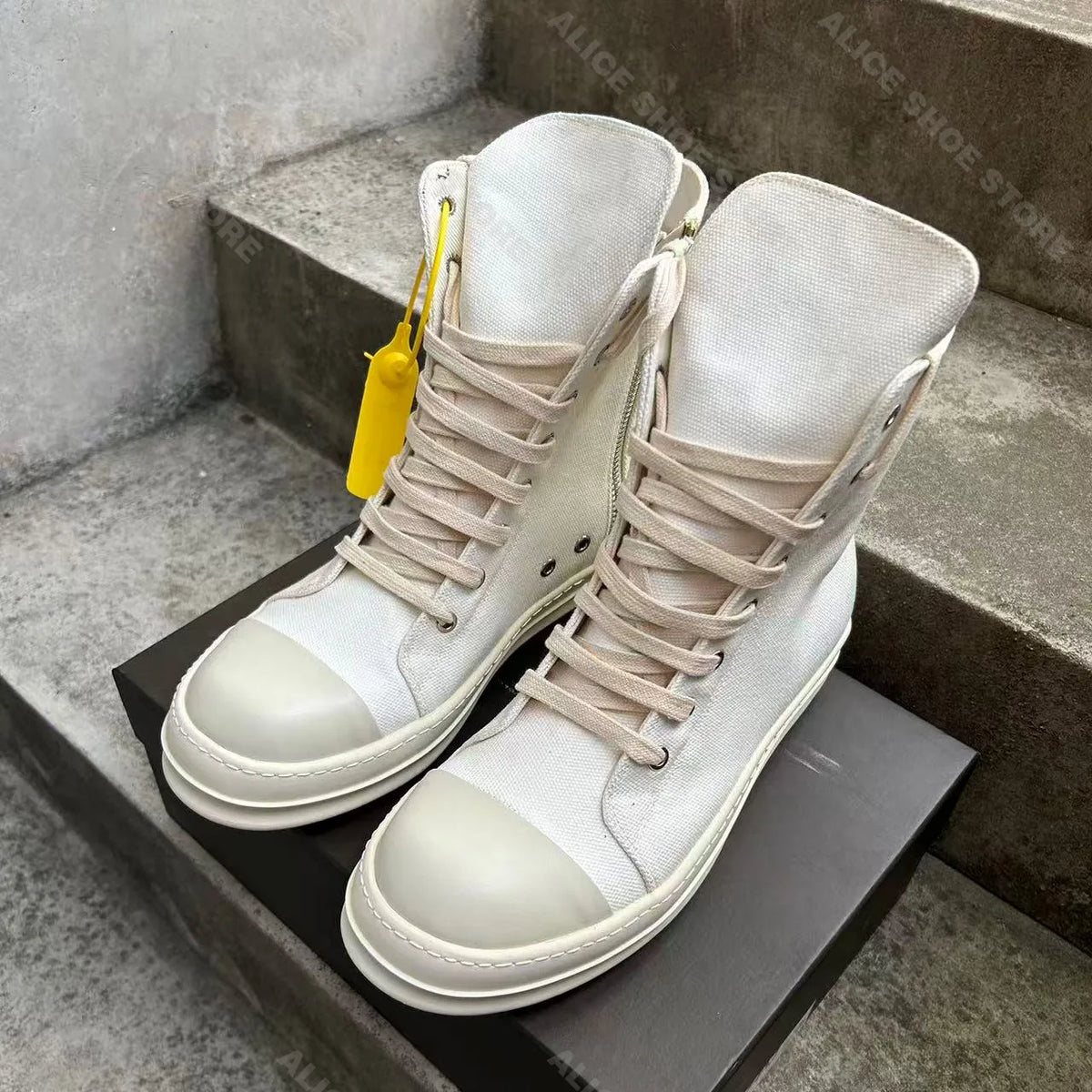 PENDRA White Eclipse White Canvas High-Top Zip Lace-Up Platform Sneakers