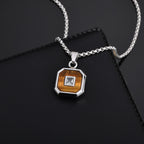 Stylish Square Pendant Necklaces for Men,Small Geometric Natural Stone Stainless Steel Pendant,Center Zircon Collars Gift