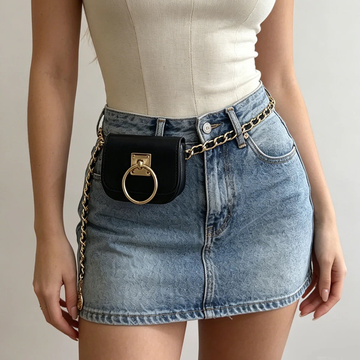 PU Leather Women Vintage Belt Bag New Black Travel Waist Purse Metal Buckle Belts Punk ACCEssories Y2K Style Gothic Fanny Packs