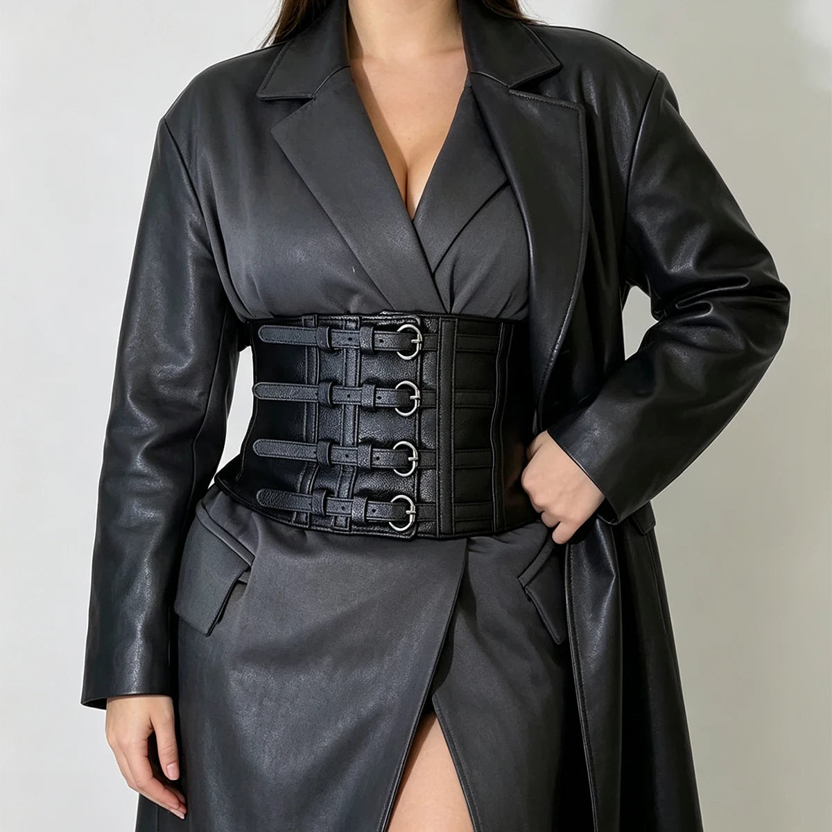 New Corset Punk Black Wide Belt Pu Leather Slimming Body Belts for Women Elastic High Waist Belt Female Dress Black Cummerbunds