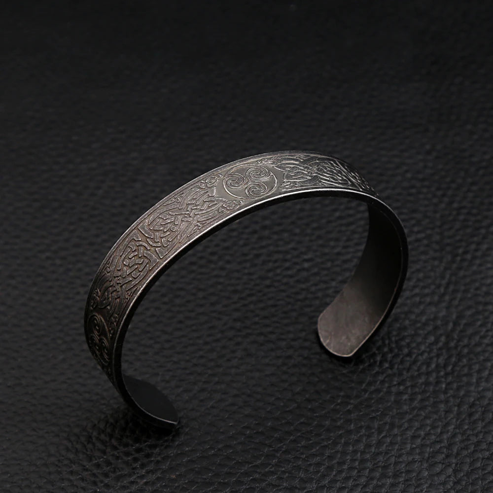 PENDRA Valknut Nordic Stainless Steel Open Cuff Bracelet