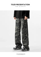 Camouflage Tooling Jeans Autumn New High Street Retro Loose Straight Wide Leg Baggy Trousers Cargo Pants Men Low Rise Jeans