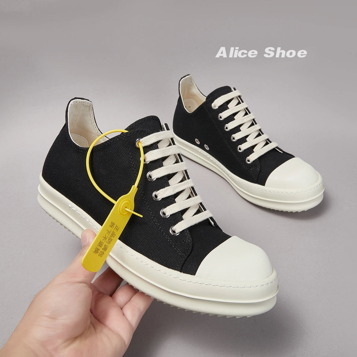 PENDRA Streetforge Black Canvas Low-Top Lace-Up Platform Sneakers