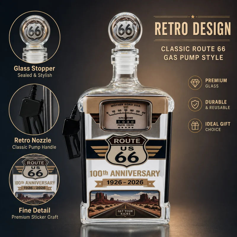 Route 66 100th Anniversary Gas Pump Shaped Whiskey Decanter 400ml Lead Free Crystal Liquor Bottle Retro American Road Culture