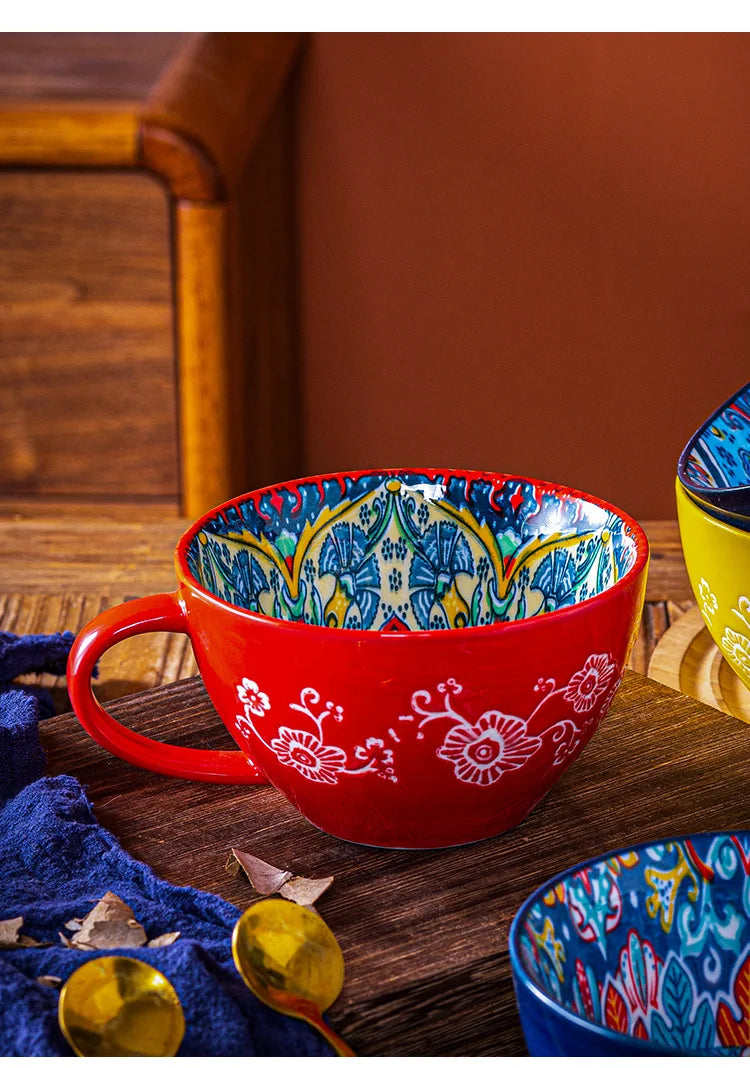 Bohemian Pattern Ceramic Coffee Mug Large Capacity Colorful Tea Cup For Daily Use Collection Ornaments