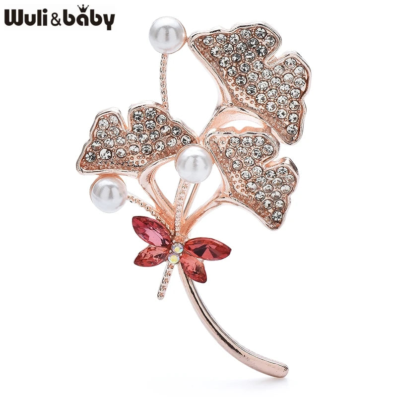 PENDRA Gingkoelle Rhinestone Ginkgo Leaf Brooch