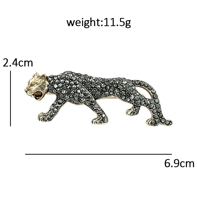 Wuli&baby Vintage Fierce-looking Leopard Brooches For Women Men Shining Rhinestone Panther Animal Party Casual Brooch Pins Gifts
