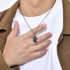 Mprainbow Angel Devil Wings Couple Pendant with Red Heart Stone,Black and White Simple Valentine's Day Gift Necklace Set