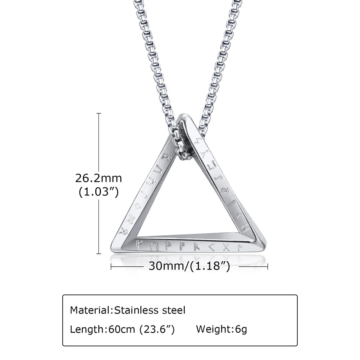Nordic Triangle Pendant Necklaces for Men Boys,Waterproof Stainless Steel Pendant Necklaces with 50-70CM Box Chain,Stylish Gifts