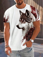 PENDRA Different Pupil Wolf Print Urban Short-Sleeve Tee T-Shirt