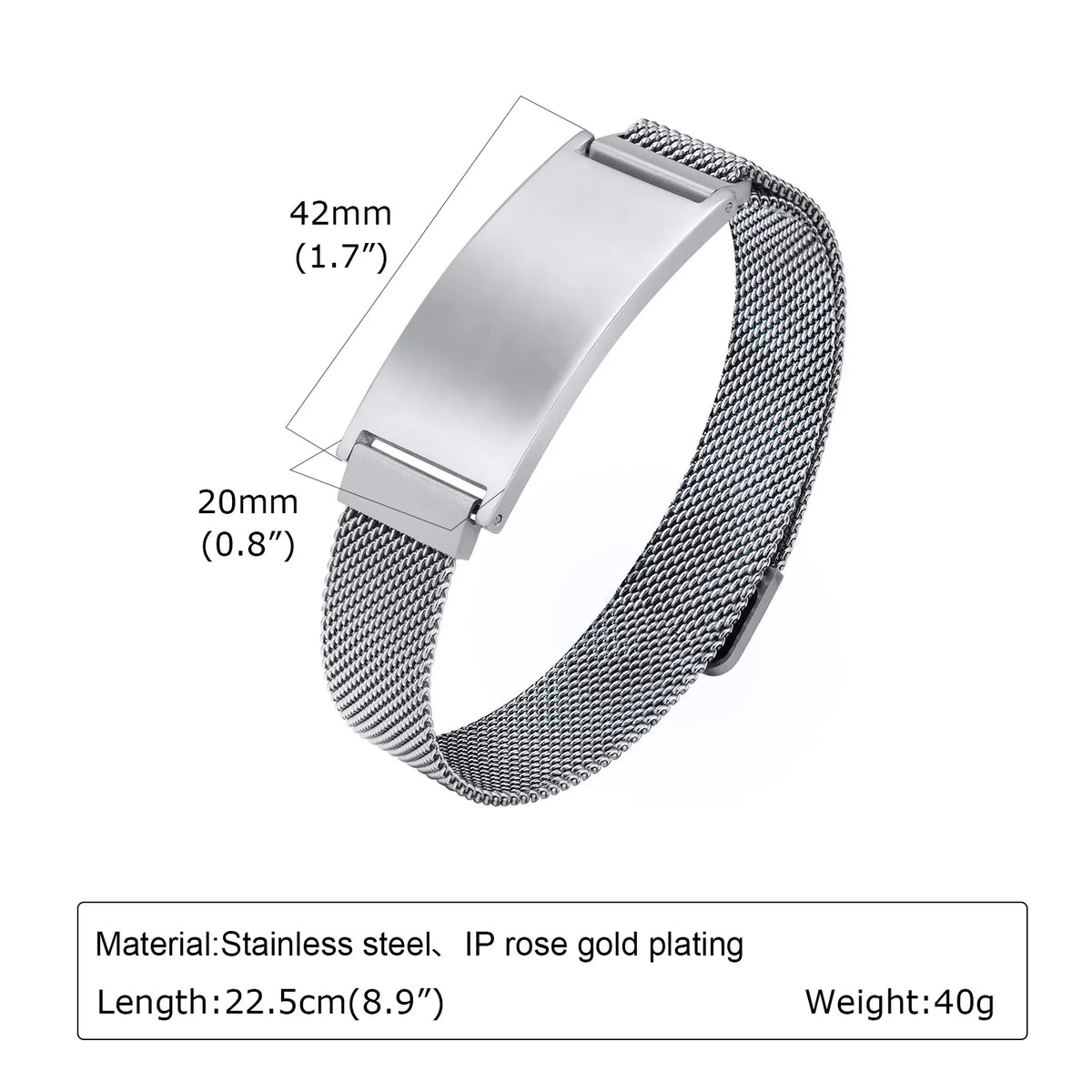 Chunky Magnetic Mesh Strap Bracelets for Men Boys,Custom Text ID Name Chain Wristband,Valentine's Day Father's Day Gift