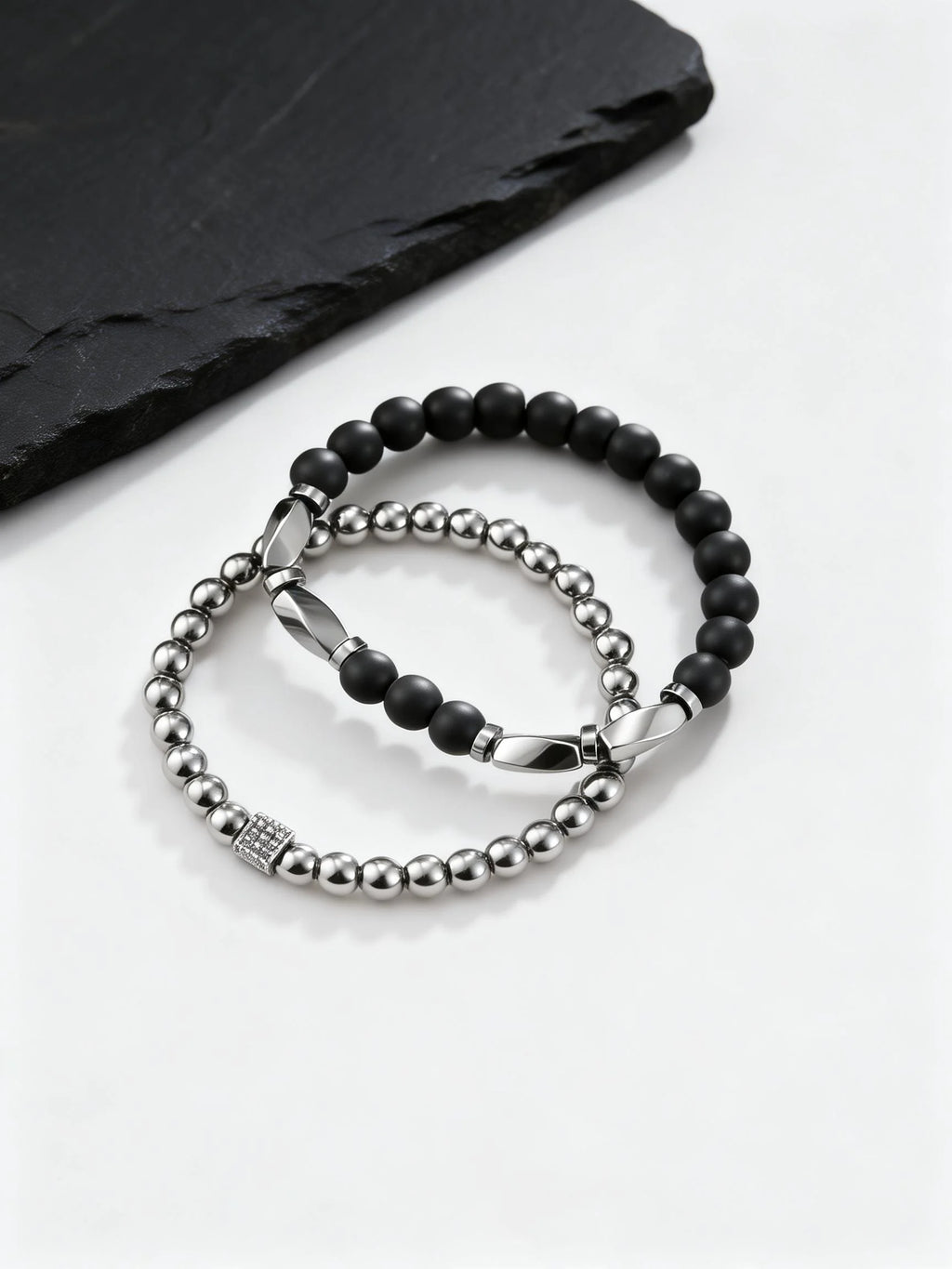 2pcs Hematite Bracelet for Men Boys,Black Gallstone Elastic Beaded Bracelet,Yoga Healing Jewelry Gift