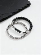 2pcs Hematite Bracelet for Men Boys,Black Gallstone Elastic Beaded Bracelet,Yoga Healing Jewelry Gift