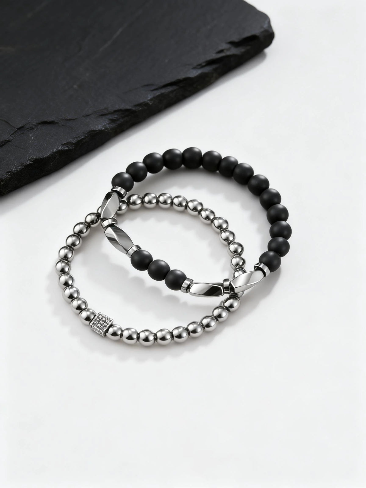 2pcs Hematite Bracelet for Men Boys,Black Gallstone Elastic Beaded Bracelet,Yoga Healing Jewelry Gift