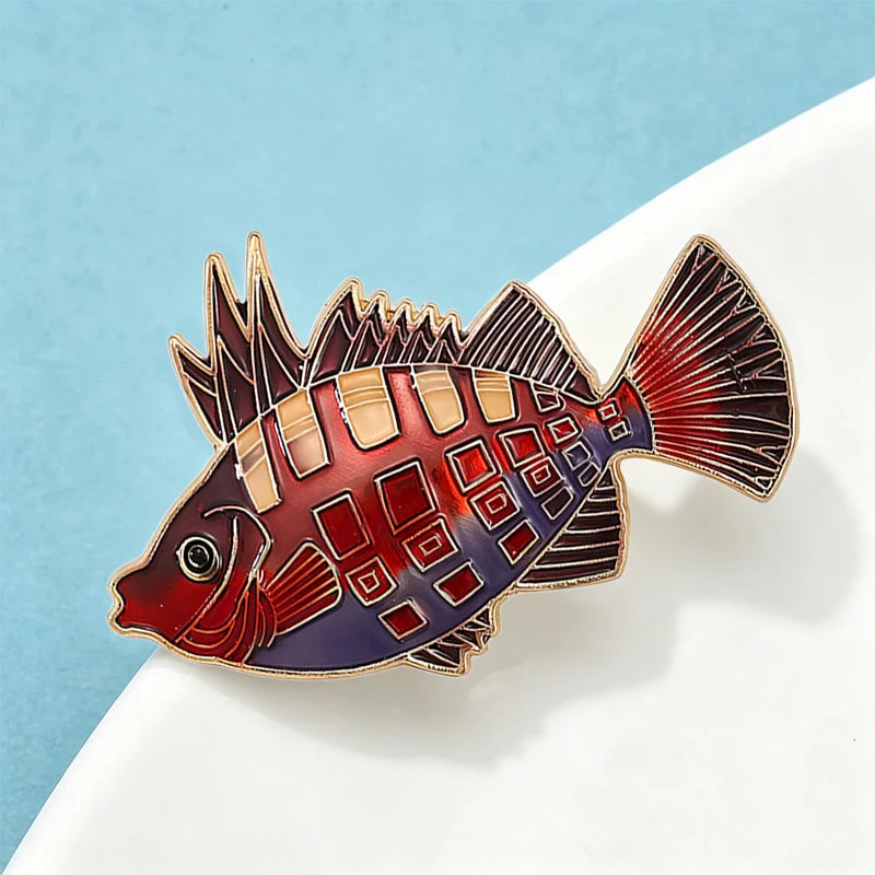 Wuli&baby Swimming Fish Brooches For Women Unisex Lovely Red Grouper Sea Animal Casual Party Brooch Pin Gifts