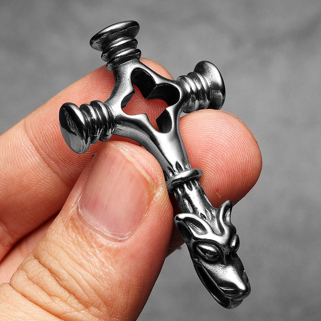 PENDRA Wolf Cross Steel Necklace