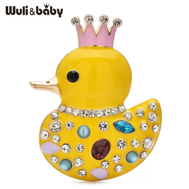PENDRA Crown Duck Enamel Rhinestone Brooch