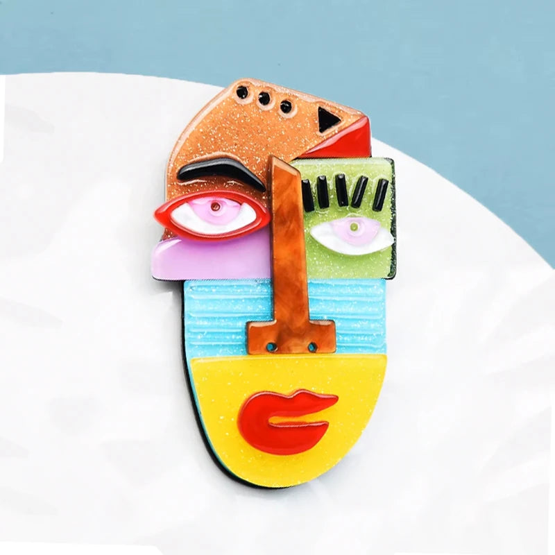Wuli&baby Acrylic Creative Face Brooches For Women Unisex Multicolor Fashion Face Figure Party Office Brooch Pin Gifts
