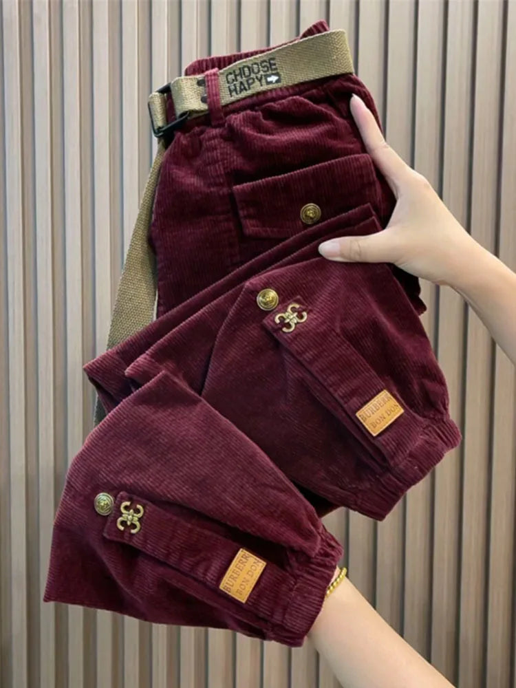 Solid Color Thick Warm Corduroy Pants Women 2023 Autumn Winter Korean Loose Casual Pants Harem Trousers